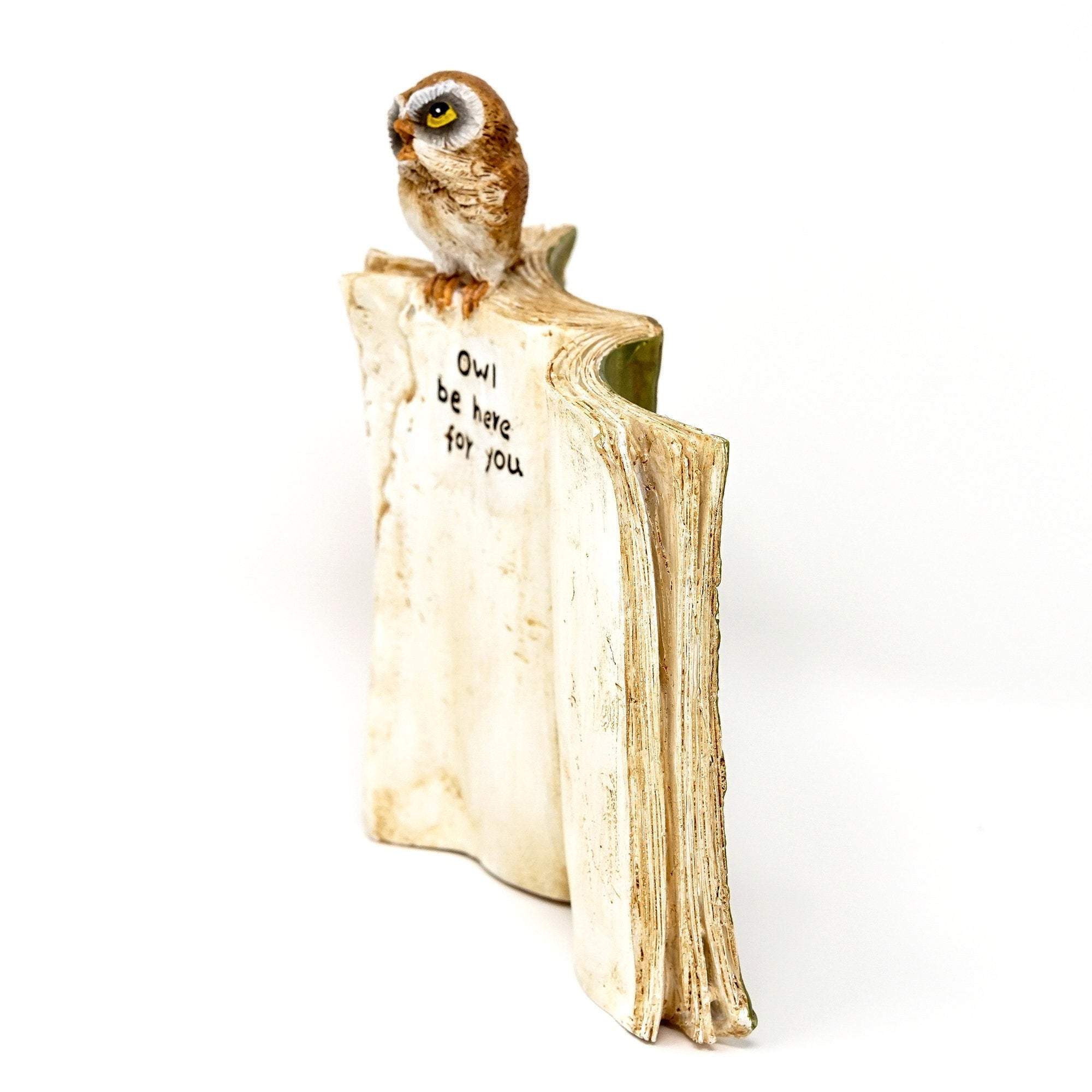 Owl Be Here For You - Book with Owl, Fairy Garden, Mini Owl, Owl Reading, Miniature Owl - Mini Fairy Garden World