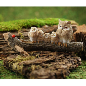 Owl Family on Tree, Mini Owls, Miniature Owls, Fairy Garden Owls, Dollhouse Owls, Terrarium Owls, Sitting Owls, Fairy Garden - Mini Fairy Garden World