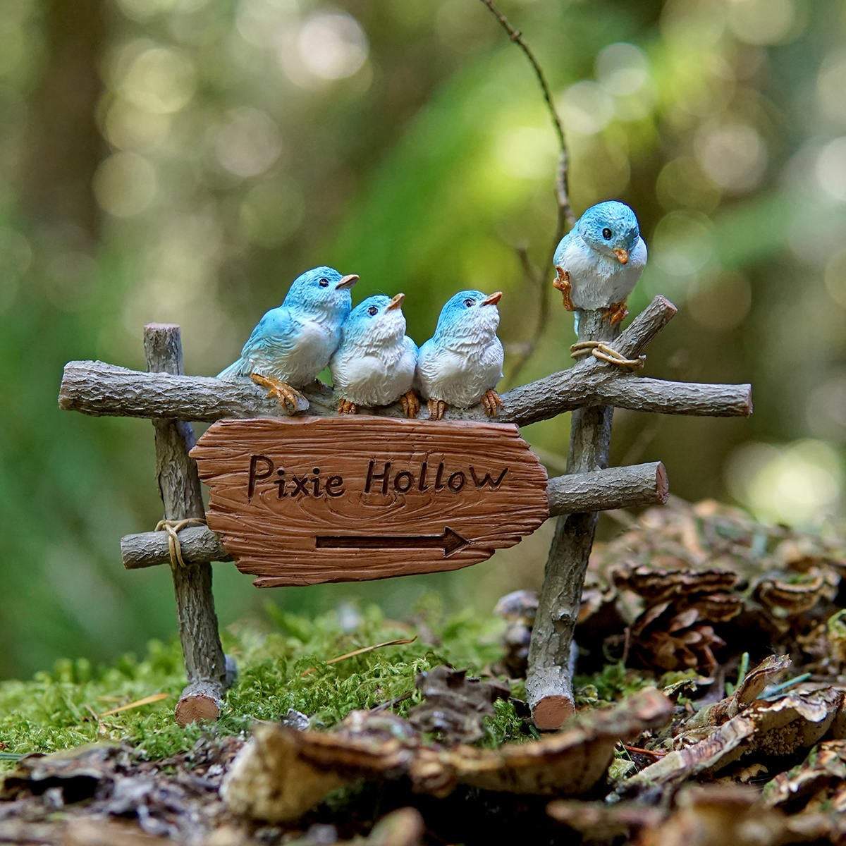 Pixie Hollow Sign, Mini Bluebirds, Miniature Bluebirds, Birds On Post, Fairy Garden Sign, Fairy Accessory, Fairy Garden - Mini Fairy Garden World