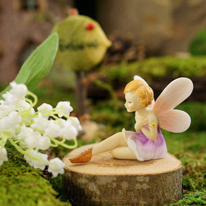 Purple Flower Fairy , Sitting Fairy, Mini Fairy, Fairy Garden Fairy, Fairy Figurine, Fairy Purple Dress, Fairy Garden - Mini Fairy Garden World