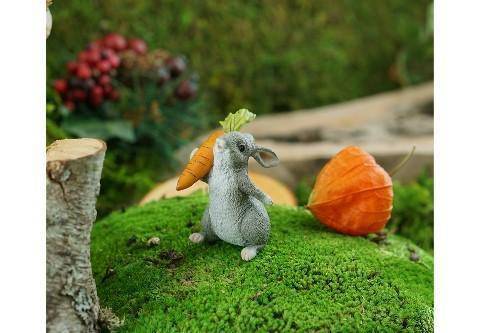Rabbit Holding Carrot, Fairy Garden, Garden Rabbit, Mini Rabbit, Mini Bunny - Mini Fairy Garden World