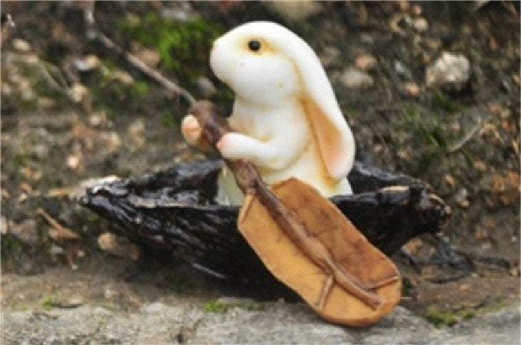 Rabbit Rowing Boat, Mini Rabbit, Miniature Rabbit, Mini Bunny, Bunny Boat - Mini Fairy Garden World