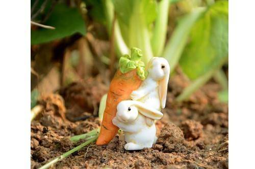 Rabbits Carrying Carrot, Fairy Garden, Fairy Rabiit, Mini Rabbit - Mini Fairy Garden World