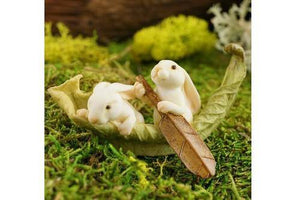 Rabbits Rowing Leaf Boat, Fairy Garden, Mini Rabbits, Tiny Rabbits, Miniature Rabbits - Mini Fairy Garden World