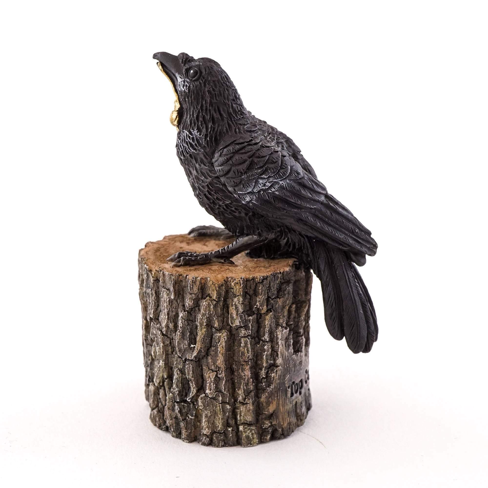 Raven with Key on Tree Stump, Fairy Garden, Mini Bird - Mini Fairy Garden World