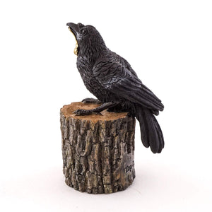 Raven with Key on Tree Stump, Fairy Garden, Mini Bird - Mini Fairy Garden World