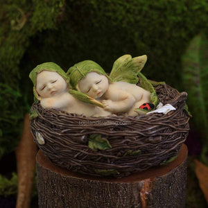 Sleeping Fairy Twin Babies In Nest, Fairy Garden, Fairy Baby, Mini Babies - Mini Fairy Garden World