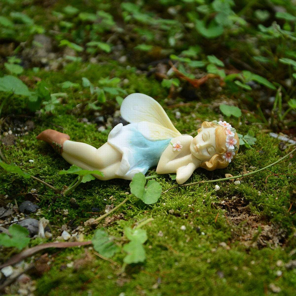 Sleeping Flower Fairy, Sleeping Fairy, Fairy With Blue Dress, Fairy Sleeping In Forest, Fairy Garden Blue Fairy, Fairy Garden - Mini Fairy Garden World