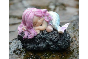Sleeping Little Mermaid On Rock, Fairy Garden, Mini Mermaid, Aquarium Mermaid - Mini Fairy Garden World