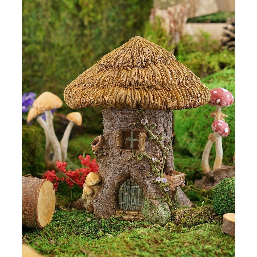 Thatched Roof Tree Stump Fairy House, Fairy Garden, Fairy Home, Fairy Cottage, Mini House - Mini Fairy Garden World