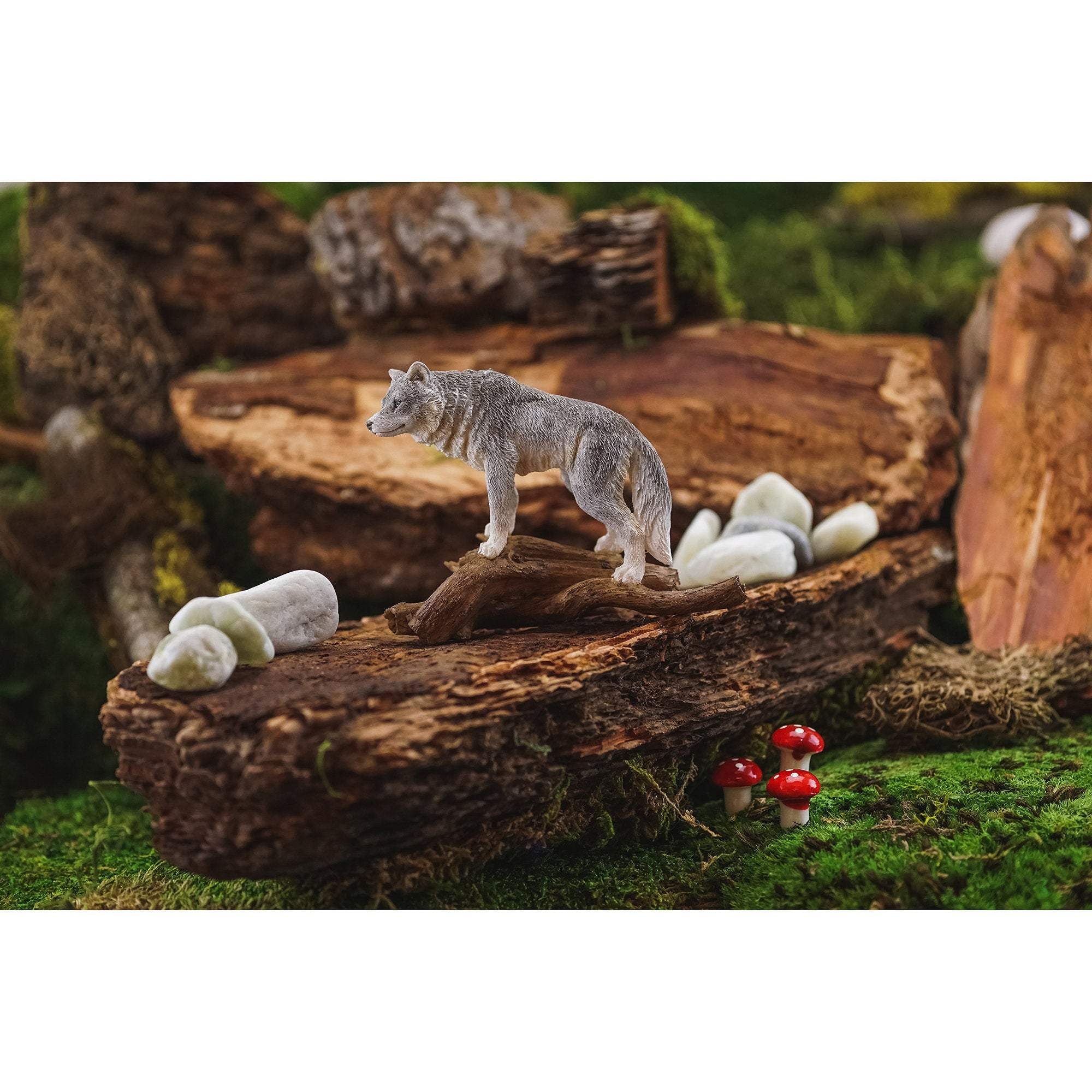 Wolf Standing On Tree Log, Mini Wolf, Miniature Wolf, Fairy Garden Wolf, Terrarium Wolf, Fairy Garden - Mini Fairy Garden World