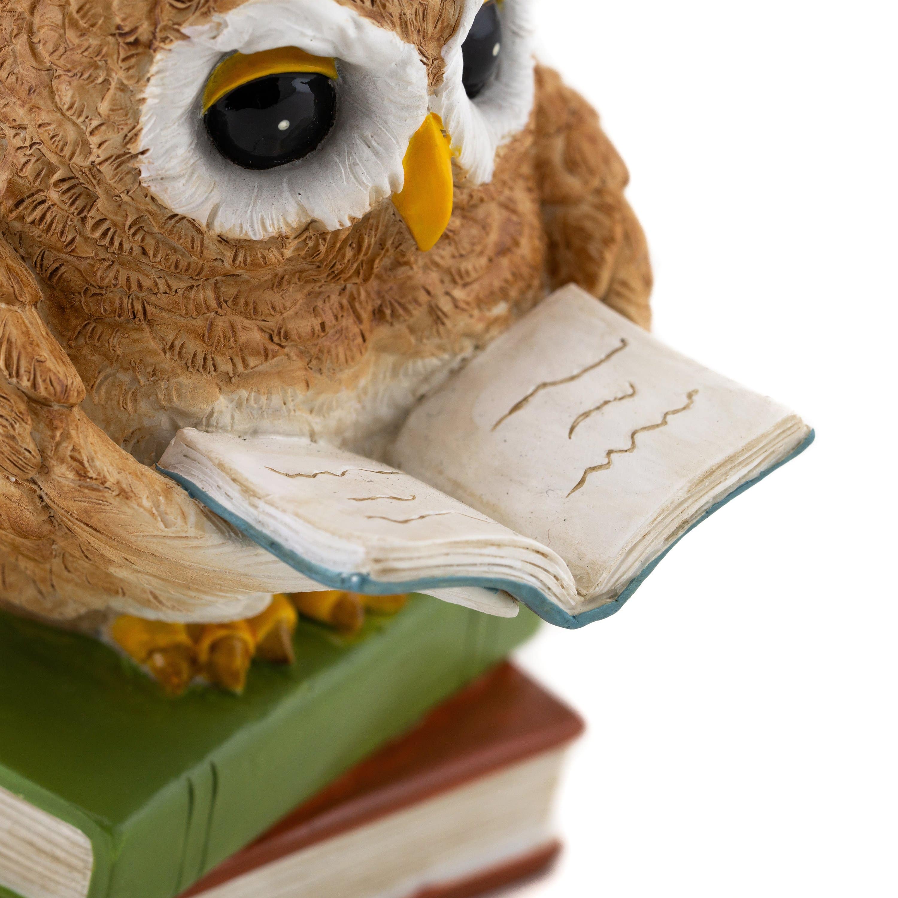 Owl Reading on Book Stack, Fairy Garden Owl, Miniature Owl - Mini Fairy Garden World