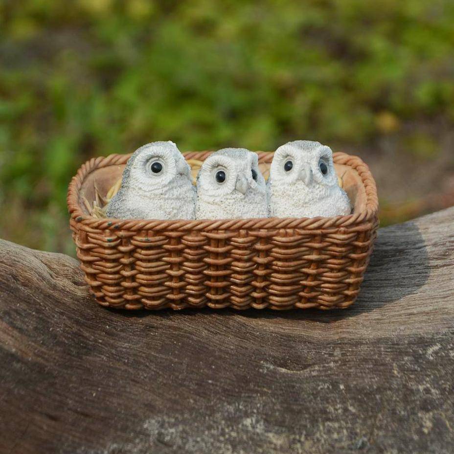 Baby Owls In Basket, Mini Owls, Fairy Garden Owls - Mini Fairy Garden World