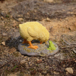 Chick Falling Asleep Eating With Frog, Mini Chick, Fairy Garden Chick - Mini Fairy Garden World