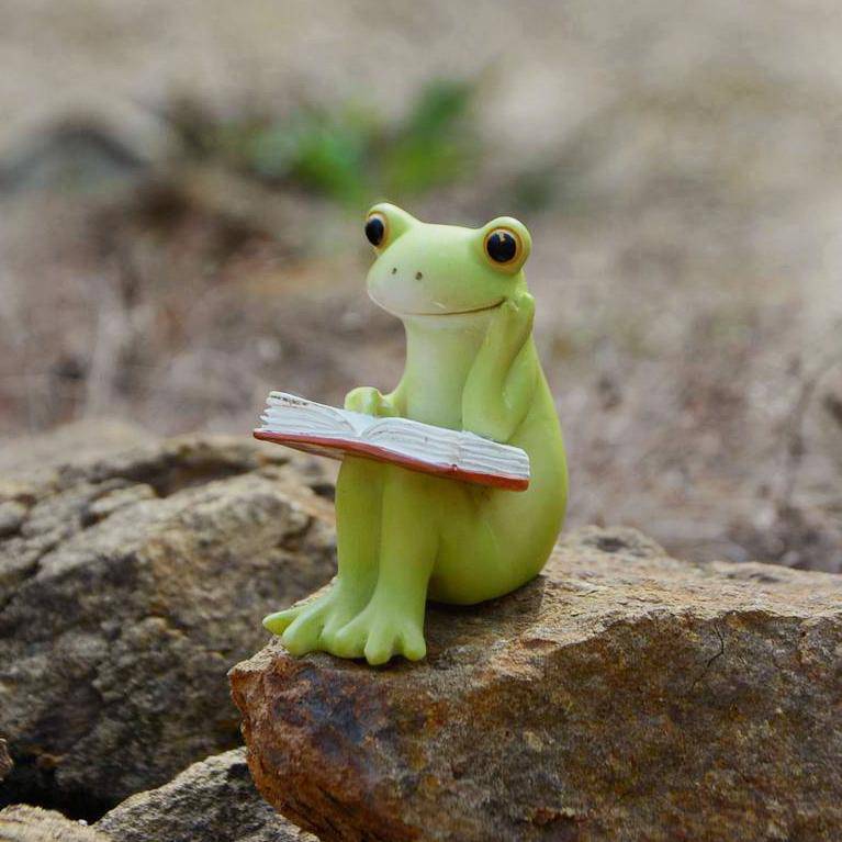 Cute Frog Reading, Mini Frog With Book, Fairy Garden Reading Frog - Mini Fairy Garden World