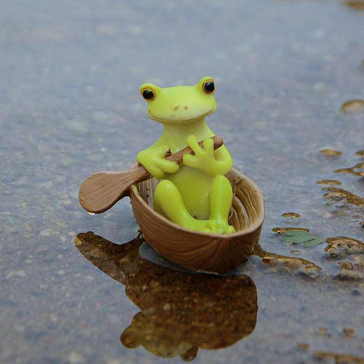 Cute Frog Rowing Boat, Miniature Frog, Fairy Garden Frog