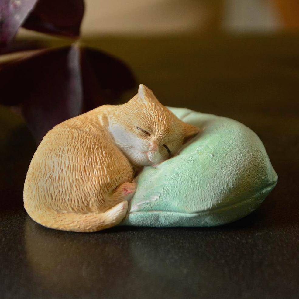 Kitten Sleeping On Cushion, Miniature Kitten, Fairy Garden Kitten - Mini Fairy Garden World