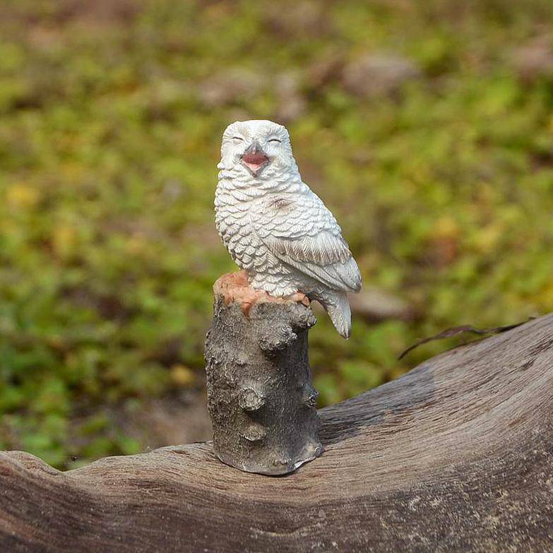 Laughing Owl On Stump, Mini Tree Owl, Fairy Garden Tree Owl - Mini Fairy Garden World