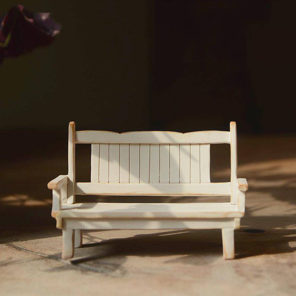 Mini White Patio Bench, Miniature Bench, Fairy Garden Bench - Mini Fairy Garden World