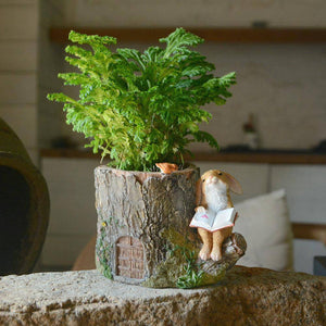 Rabbit Reading Book Mini Planter - Mini Fairy Garden World